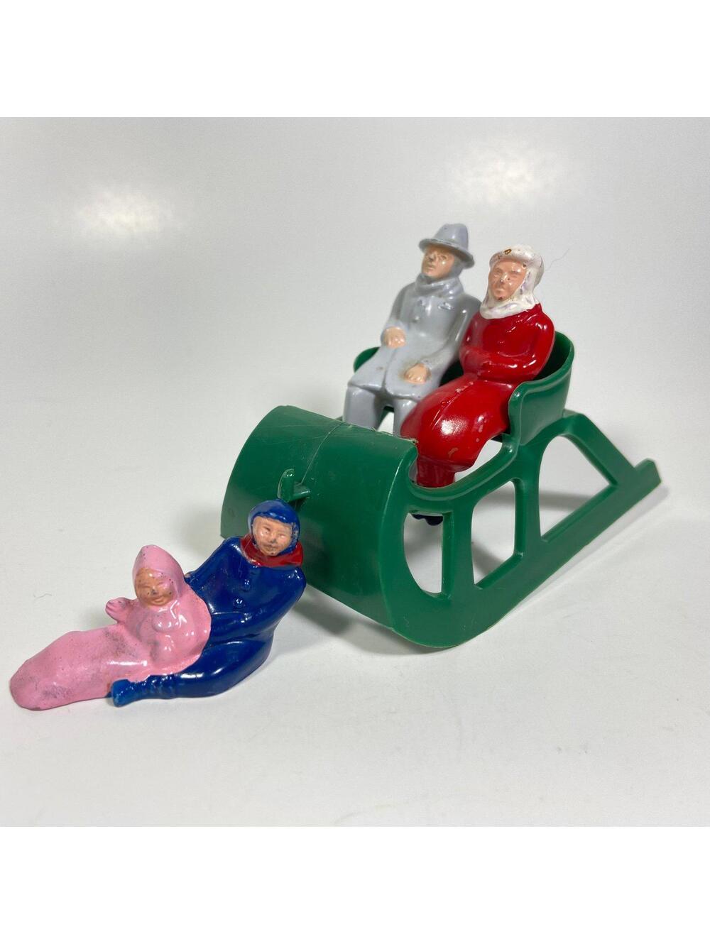 1950’s Fowind Winter Christmas Village Plastic Sled & Figurine Lot